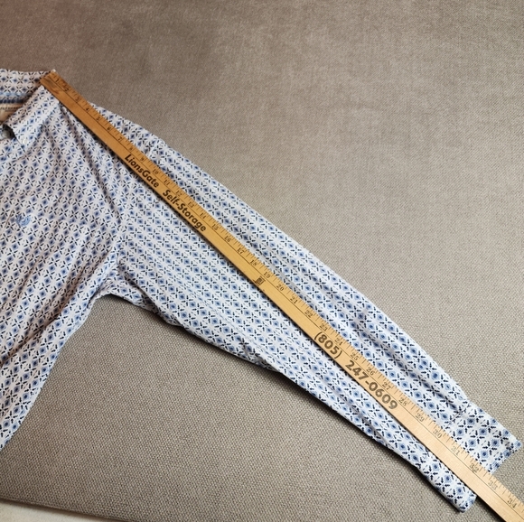 Panhandle Flip Cuff Blue White Aztec Arrow Long Sleeve Button Down Shirt Medium - Picture 11 of 16